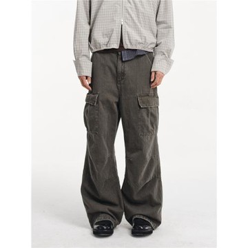 DIMC全棉多口袋竹節工裝休閑長褲 春秋新款寬松男女青少年長褲