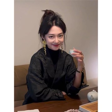 新中式中國風女裝唐裝上衣高級感超好看黑色宋錦外套2025新款秋季