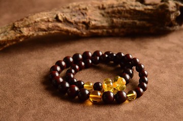 【蕙風】天然小葉紫檀琥珀桂花雙尺寸雙圈手串手持