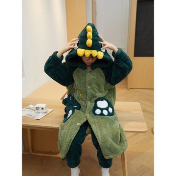 兒童浴袍男童睡袍冬季珊瑚絨中大童加厚保暖小男孩恐龍睡衣秋冬款