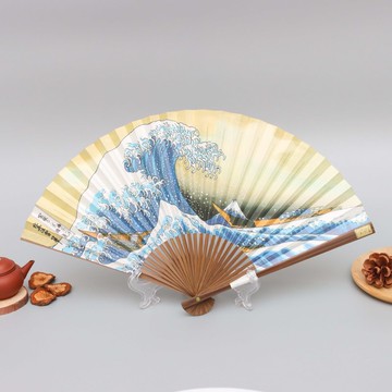 京都唐木浮世繪和紙扇子-葛氏北齋-神奈川沖浪裏