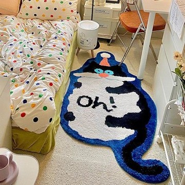 卡通貓咪植絨簇絨臥室床邊毯客廳毛絨地毯沙發毯衣帽間鏡前毯代發