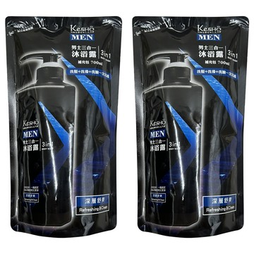 KeSHO 男士三合一深層舒爽沐浴露補充包  2個  700ml