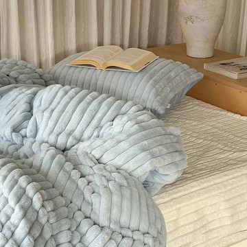 韓國 超細纖維手工保暖毯 寶寶藍 雙人 150 x 200