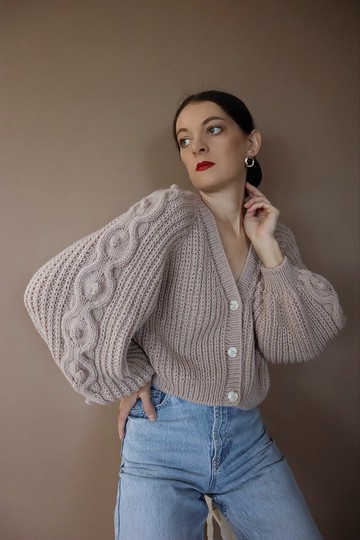 絞花針織開衫 短款開衫 手工針織開衫 羊毛開衫 女款