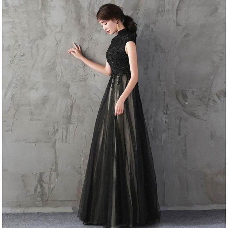 パーティードレス ロングドレス 演奏会 結婚式ドレス 袖あり