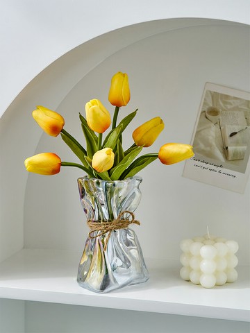北歐創意玻璃花瓶ins風透明郁金香仿真花干花插花高級感客廳裝飾