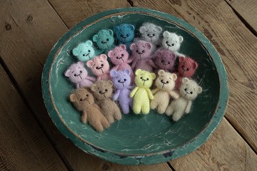 針織熊帽 毛絨玩具熊，新生兒玩具，新生兒針織玩具