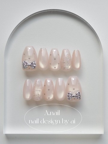 Crystal Ribbon – 裸感裸色 磁石美甲 蝴蝶結 愛心