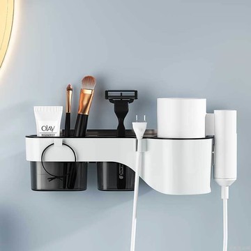 免打孔電吹風機架子吸盤壁掛式浴室置物架衛生間廁所吹風筒收納架