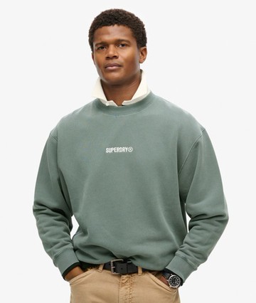 Superdry Men's Micro Logo Graphic Loose Crew Sweatshirt Blue Size: L
