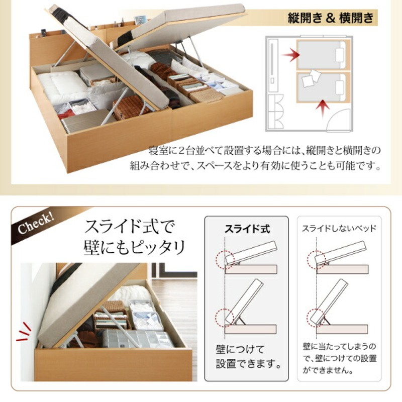 日本製 はねあげ収納ベッド セミダブル (薄型プレミアム ボンネル