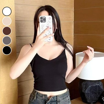 後V露背細肩背心BRA TOP 細肩帶 螺紋 固定杯 小可愛 罩杯上衣 內衣 BRA TOP 內搭【N2A628】