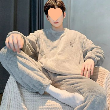 套裝睡衣男秋冬季保暖珊瑚絨加厚加絨長袖款可外穿青年寬松家居服鑫弘-衣錦男裝