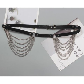 歐美朋克暗黑束腹多層流蘇鏈條腰帶時尚性感夸張腰鏈皮帶腰帶