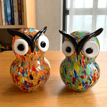 現代琉璃貓頭鷹擺件招財家居裝飾書桌筆筒水晶玻璃藝術工藝品擺設