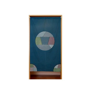 Nextyle 平安古樸圓印花門簾 100%純棉 日式和風 微透光  150 x 85cm  文青藍  1件