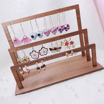 現貨🔺胡桃色 三層ㄇ字 木質 耳環架子 展示架 耳扣耳釘耳飾耳針架 飾品收納 木頭架子 飾品擺攤 直播