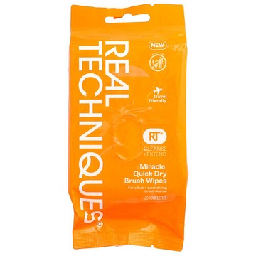Real Techniques, 清潔 + 煥新，奇跡速乾化妝刷清潔溼巾，20 片