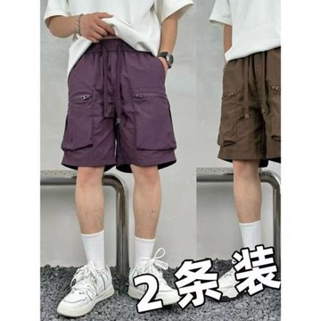 工裝短褲男士夏季冰絲薄款直筒褲美式拉鏈多口袋速干沙灘五分褲潮