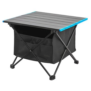 鋁合金露營便攜蛋捲桌 附置物袋  小(41 x 35 x 30cm)  41cm  黑色 + 藍色