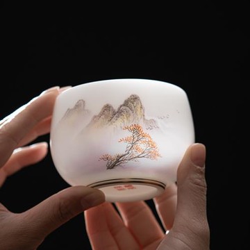 冰種玉瓷手繪功夫茶杯個人專用茶盞主人杯單杯防燙高檔茶碗大號