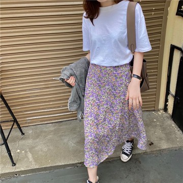 溫柔風雪紡碎花半身裙夏季新款女裙子高腰韓版中長款a字傘裙