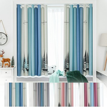 窗簾 北歐系列彩條鹿打孔式窗簾 寬300x高170 寬300x高210 穿桿 快速安裝 半腰窗簾 落地窗簾 打孔