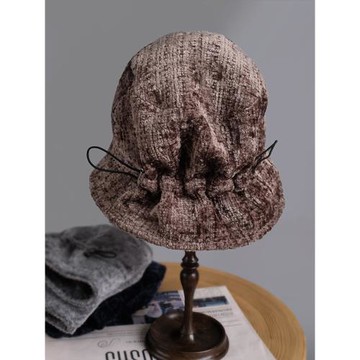 小野商 溫暖雪尼爾絨水桶帽女秋冬季日系時尚百搭可調節漁夫帽潮