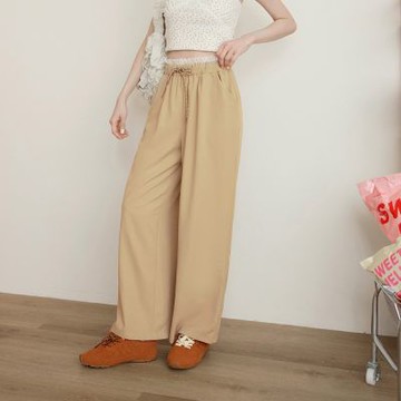 OB嚴選中大尺碼-蕾絲拼接褲頭腰鬆緊綁帶長褲《BA7878》