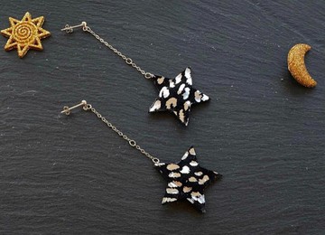 天體系 皮革耳環 幸運星耳環 波點吊飾耳環