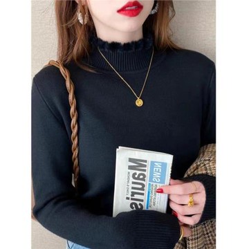 秋冬加絨加厚半高領打底衫女長袖內搭洋氣時尚一體絨德絨保暖上衣