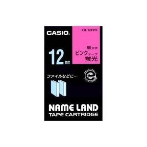 (業務用50セット) カシオ CASIO 蛍光テープ XR-12FPK 桃に黒文字 12mm