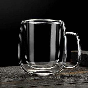 雙層玻璃水杯帶把手家用咖啡杯耐熱水防燙馬克杯辦公室大茶杯泡茶
