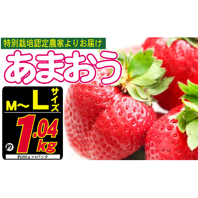 あまおう M～L 約1.04kg 約260g×4パック ※配送不可：北海道・東北・沖縄・離島