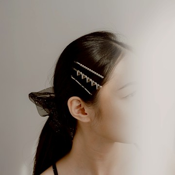 銀色愛心光波三件組一字髮夾