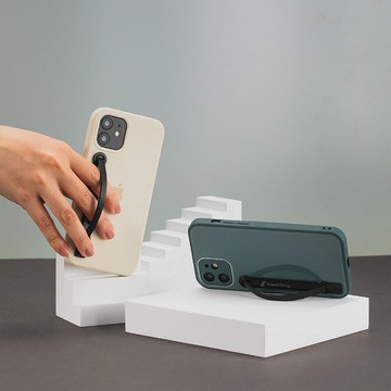 SleekGrip經典款手機支架握帶/指環(可換握帶)皮革冪黑x消光黑框