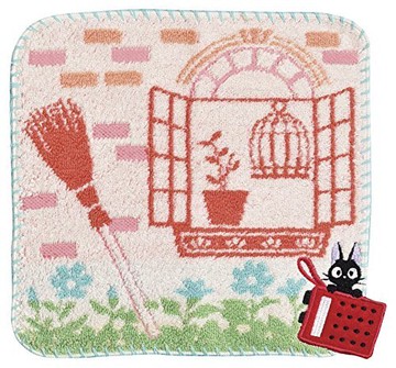 魔女宅急便 吉吉 刺繡 25cm小方巾/毛巾 玫瑰窗檯  日貨 正版授權J00012686