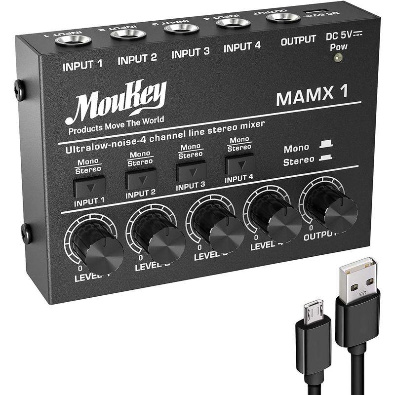 Moukey オーディオミキサー 4チャンネル usb DC 5V超低ノイズ サブミキシング用 ラインミキサー 小型ミニオーディオミキサー