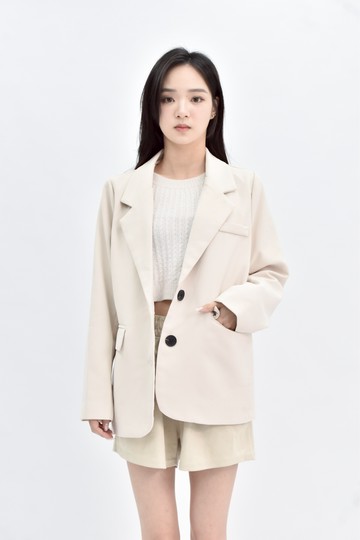 (XL) hlkodo 杏色韓牌排扣西裝外套