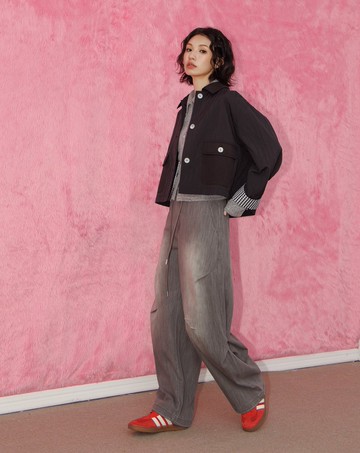 A｜立體打褶低腰水洗牛仔寬褲(兩色)