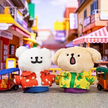 【線條小狗】花襯衫系列 伸縮吊飾-小金/小白【墊腳石】鑰匙圈