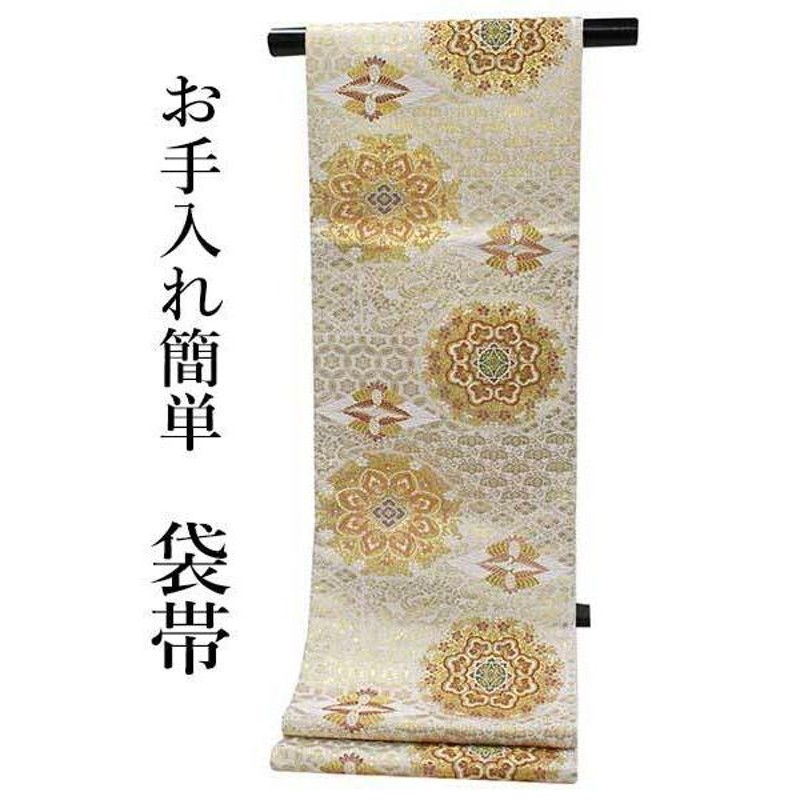 袋帯 礼装 白 ピンク 赤 金 花 華紋 向かい鶴菱 単品 新品 訪問着