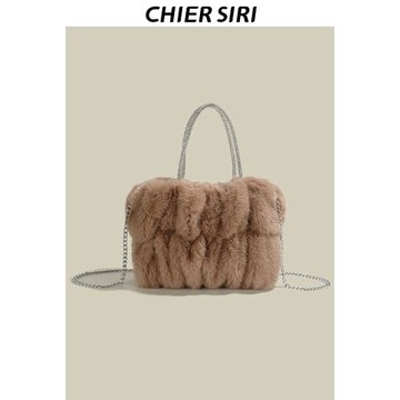CHIER原創冬季毛絨手拎包小眾設計毛毛包包女2025新款斜挎鏈條包
