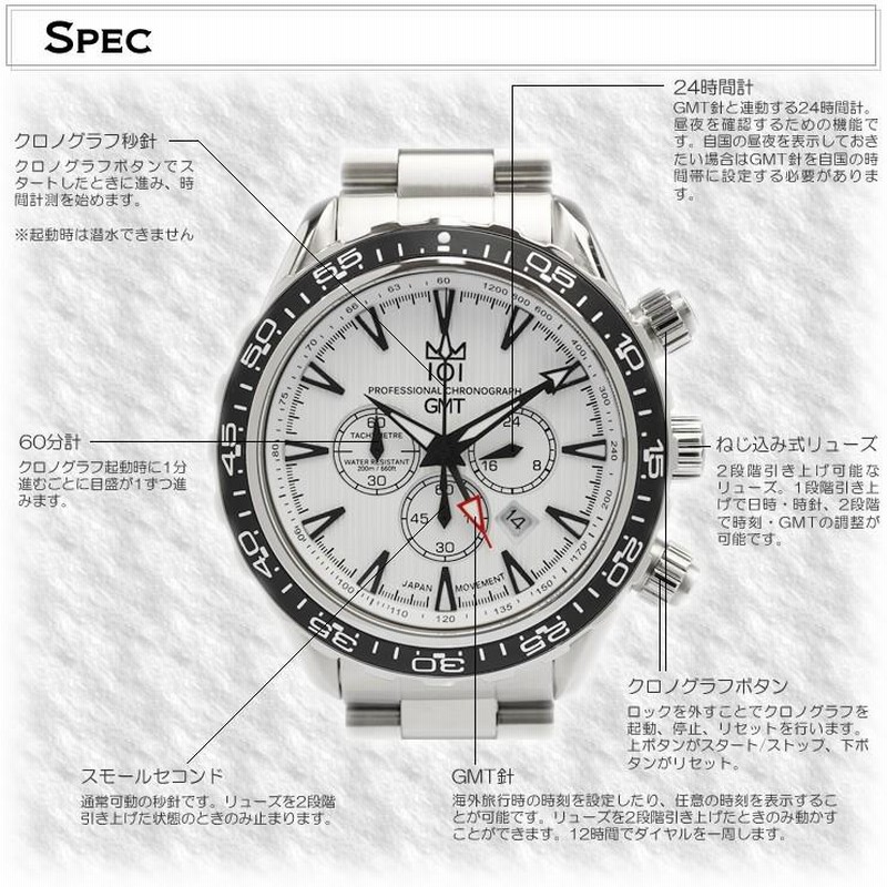 腕時計 メンズ クロノグラフ ストップウォッチ ダイバーズ GMT 腕時計 メンズウォッチ HYAKUICHI ヒャクイチ 200m防水 ブランド  おしゃれ | LINEブランドカタログ