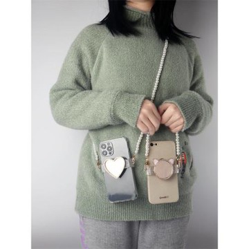鏡子手機背夾掛繩可調節斜挎可背女手腕鏈條殼鏈掛脖背帶防丟吊繩