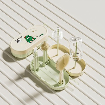 Couselect 便攜式奶瓶刷套裝 矽膠奶瓶清潔刷 奶嘴刷 水杯刷 奶瓶瀝水架  1組  綠色