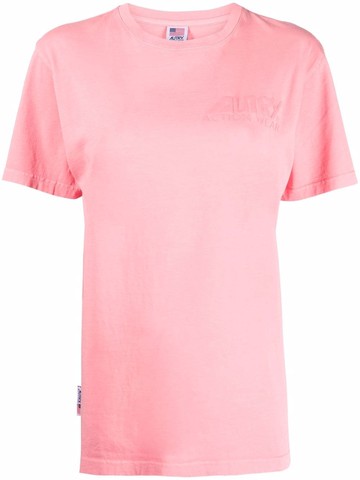 Autry - embossed-logo cotton T-Shirt - women - Cotton - S - Pink