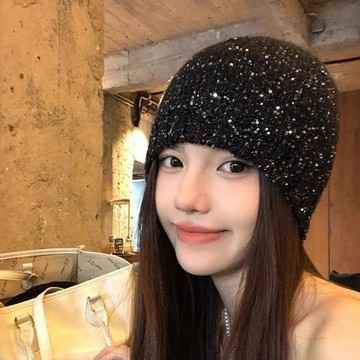 趙露思同款亮片針織冷帽女早秋穿搭小香風包頭帽顯臉小堆堆帽子