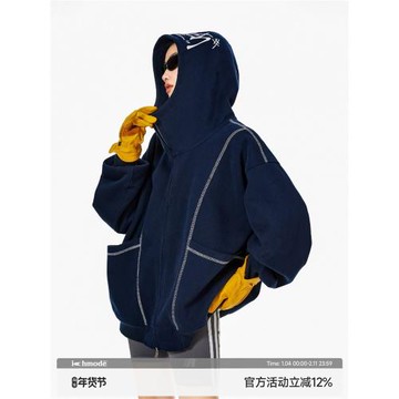 ICH MODE 美式解構衛衣外套女2026新款春季廓形寬松連帽開衫上衣